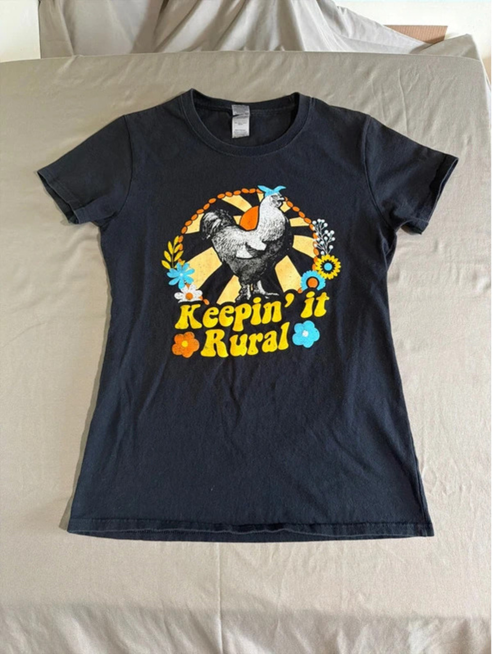 Womens Black Graphic T  "Keepin' It Rural" Chicken Farm Country Gildan
